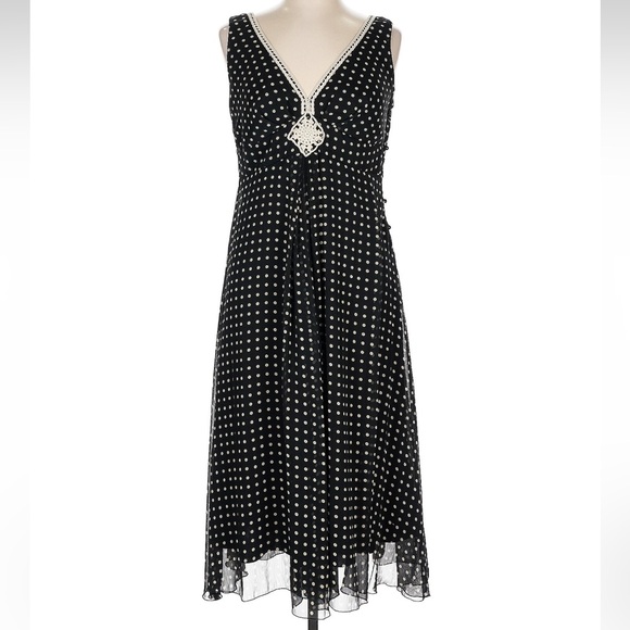 jonathan martin Dresses & Skirts - Jonathan Martin Black and White Faceted Side Button Polka Dot Midi Dress fairy
